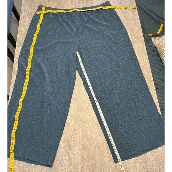 EILEEN FISHER 2X Woven Plisse Wide Leg Ankle Pant Blue Beachy Vacay Comfy Light - Picture 2 of 5
